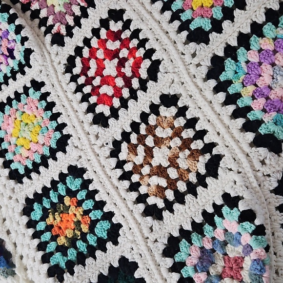 Hand Crafted Crochet Granny Square Cardigan open front Hooded Colorfull Sweater - Picture 9 of 17